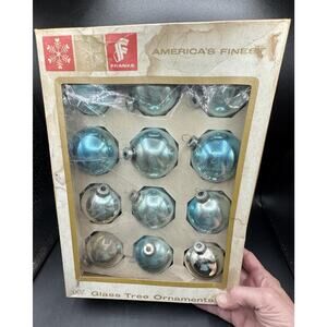 Vintage 1950’s Franke Glass Christmas Tree Ornaments 12 Count Made In USA